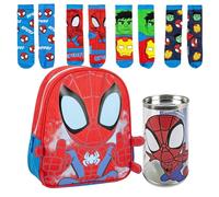 Lucky Boxer Zaino per bambini Spidey, unisex, per bambini, rosso + confezione da 4 calzini per bambini, motivo Spidey, taglia 23-26, Uomo Ragno, 23-26, Casual