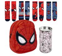 Lucky Boxer ZAINO SALVARDERIA PERSONAGGIO PELUCHE SPIDERMAN + Confezione da 4 calzini per bambini motivo Spiderman, taglia 23-26, Uomo Ragno, 23-26, Casual