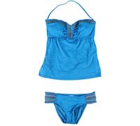 Lucky Brand Donne Stitched Ruffled 2 Pezzi Bandeau, Blu, Piccolo