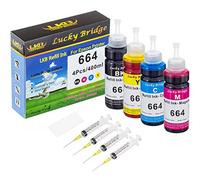 Lucky Bridge 4x100ml 664 cartuccia di inchiostro per Epson EcoTank 664 T664per ET-2500 ET-2550 ET-2600 ET-2650 ET-4500 ET-140 ET-140 00 L1. 00 L110 L350 L355 L555-UK