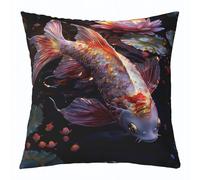 Lucky Carps Fish Lotus Flowers Japanese Style Fish Copricuscino Decorative Copricuscini Comodo Fodera per Cuscino per Camera da Letto Balcone Casa 45X45Cm