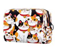 Lucky Cats Trousse per cosmetici, da donna, per articoli da toeletta da viaggio, grande, pratica borsa organizer con cerniera, Multi, 18.5x7.5x13cm/7.3x3x5.1in, Beauty case