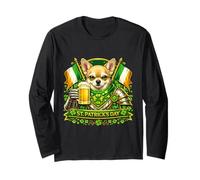 Lucky Chihuahua St Patrick’s Day Green Beer Shamrock Maglia a Manica