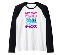 Lucky Day Cat - Grafica retrò Anime Chance Maglia con Maniche Raglan