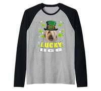 Lucky Dog Briard Leprechaun Funny St Patricks Day Maglia con Maniche Raglan