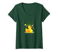 Lucky Duck: Affascinante Giorno di San Patrizio Rubber Ducky Maglietta con Collo a V, Donna, Verde Foresta, XXL
