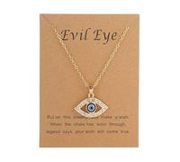 Lucky Eye Necklace for Blue Eyes with Turkish Evil Eye Protection Unisex Necklace with Turkish Eye of Nazar Glass Handmade Lucky Charm Crystal Gold, Crystal Gold, Crystal,Gold