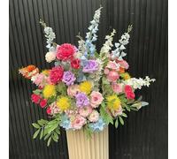 Lucky flower Grande composizione floreale di seta artificiale colorata, centrotavola floreale arcobaleno con delfinio di peonia rosa per tavolo da banchetto ad arco nuziale (Colorful,50cm)