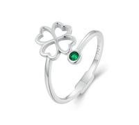 Lucky Four Foglia ANELLO CLOVER 925 Dichiarazione in argento sterling Anello regolabile per donne Emeraldo Verde Crystal Cerche