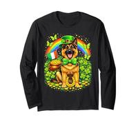 Lucky German Shepherd St Patrick’s Day Rainbow Shamrock Maglia a Manica