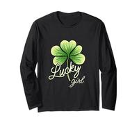 Lucky Girl Green Shamrock Tre Foglie Design del Trifoglio Maglia a Manica
