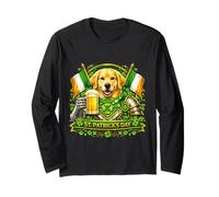 Lucky Golden Retriever St Patrick’s Day Green Beer Shamrock Maglia a Manica