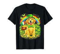 Lucky Golden Retriever St Patrick’s Day Rainbow Shamrock Maglietta