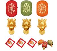Lucky Golden Turtle Wallet Charm,Feng Shui Talisman with Leather Sleeve (Red+Green+Orange)