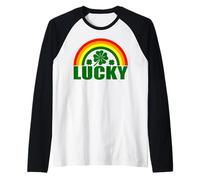 Lucky Irish Four Leaf Clover Irlanda St Patricks Day Rainbow Maglia con Maniche Raglan
