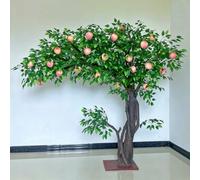 Lucky Longevity Freestanding Tree, Artificial Peach Asymmetrical Wide Canopy Fake Fruit for Lunar New Year Thanksgiving Indoor Ornament(1.5M)