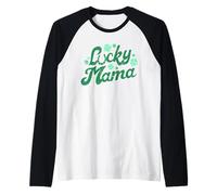 Lucky Mama St Patricks Day Shamrock Madre Celebrazione Maglia con Maniche Raglan