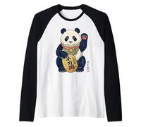 Lucky Maneki Neko Panda Ukiyo-e Arte Giapponese Estetica Maglia con Maniche Raglan