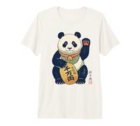 Lucky Maneki Neko Panda Ukiyo-e Arte Giapponese Estetica Maglietta Premium