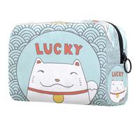 Lucky Neko, trousse per cosmetici da donna, con gattino giapponese e onde, borsa da viaggio per articoli da toeletta grande, pratica borsa organizer con cerniera, Multi, 18.5x7.5x13cm/7.3x3x5.1in,
