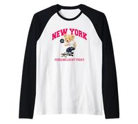 Lucky New York City NYC Teddy Bear SK8 Skateboarding Graphic Maglia con Maniche Raglan