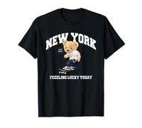 Lucky New York City NYC Teddy Bear SK8 Skateboarding Graphic Maglietta