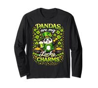 Lucky Panda Shamrocks St Patricks Day Green Beer Leprechaun Maglia a Manica
