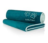 Lucky Paws® Asciugamano per cani, extra large, 140 x 70 cm, con sede nel Regno Unito, asciugamano in microfibra super assorbente, ad asciugatura rapida, confezione da 2, colore: verde acqua