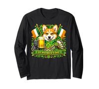 Lucky Pembroke Welsh Corgi St Patrick’s Day Beer Shamrock Maglia a Manica