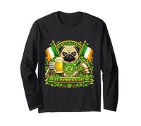 Lucky Pug St Patrick’s Day Green Beer Shamrock Leprechauns Maglia a Manica