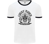 Lucky Rider Dead Head Motorbike Biker Uomo Ringer T-Shirt