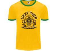 Lucky Rider Dead Head Motorbike Biker Uomo Ringer T-Shirt