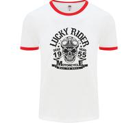 Lucky Rider Dead Head Motorbike Biker Uomo Ringer T-Shirt