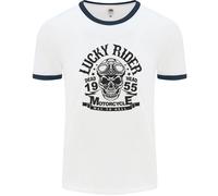 Lucky Rider Dead Head Motorbike Biker Uomo Ringer T-Shirt