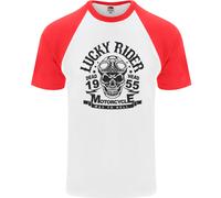 Lucky Rider Dead Head Motorbike Biker Uomo S/S Baseball T-Shirt