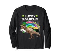 Lucky Saurus Dinosaur Lucky Shamrock Funny St Patricks Day Maglia a Manica