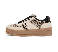 LUCKY STEP Scarpe da Ginnastica con Lacci e Piattaforma per Donna, Tacco Spesso, Comode, Casual, in Finta Pelle, Stile Tennis, a Bassa, per Il Tempo Libero (Beige/Leopardo, 10US-41EU-8UK)