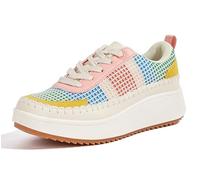 LUCKY STEP Sneakers da Donna alla Moda, robuste, Casual, Scintillanti, retrò, Scarpe da Passeggio Intrecciate (Maglia Multicolore Rosa/Giallo, 8US-38EU-5UK)