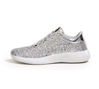 LUCKY STEP Sneakers da Donna con Glitter, Strass e Paillettes Metalliche, Scarpe da Tennis Leggere. (Argento, 7US-37EU-4UK)