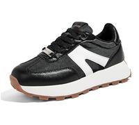 LUCKY STEP Sneakers Donna con Zeppa - Scarpe alla Moda, Classiche e retrò, Scarpe con Lacci per Corsa, Tennis e Uso Quotidiano (Nero, 6US-36EU-3UK)