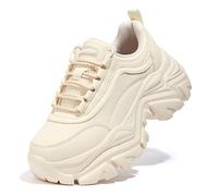 LUCKY STEP Sneakers robuste da Donna, Scarpe Casual con Plateau alla Moda, comode Sneakers con Zeppa (Beige, 7US-37EU-4UK)