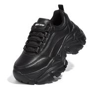 LUCKY STEP Sneakers robuste da Donna, Scarpe Casual con Plateau alla Moda, comode Sneakers con Zeppa (Nero, 7US-37EU-4UK)