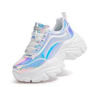 LUCKY STEP Sneakers robuste da Donna, Scarpe Casual con Plateau alla Moda, comode Sneakers con Zeppa (Ologramma Bianco, 10US-41EU-8UK)