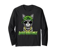 Lucky Vibes Only St Patricks Day Shamrock Irish Leprechaun Maglia a Manica