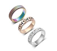 LuckyAmor Anello spinner, anello antistress, in acciaio inox, a forma di luna e stella, per uomini e donne, taglia 6-10., 8 UK, Metallo, Nessuna pietra preziosa