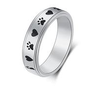 LuckyAmor Anello spinner da donna - Larghezza 4 mm intagliato luna, stella e zampa di cucciolo - Anello in acciaio inox per alleviare l'ansia e la gestione dello stress - Taglia 6-10, 6 UK, Metallo