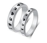 LuckyAmor Anello spinner da donna - Larghezza 4 mm intagliato luna, stella e zampa di cucciolo - Anello in acciaio inox per alleviare l'ansia e la gestione dello stress - Taglia 6-10, 8 UK, Metallo