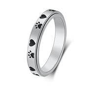 LuckyAmor Anello spinner da donna, per alleviare l'ansia, 4 mm di larghezza, con luna intagliata e stella lunare e cuccioli, per amanti degli animali domestici, in acciaio inossidabile, per alleviare