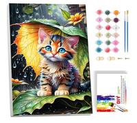 luckyarina Dipingi per gatti con i numeri, per bambini a partire dai 5, 6, 7, 8, 9 anni, con scatola regalo, set fai da te, 20 x 30 cm