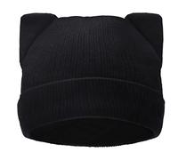 LUCKYBUNNY Berretto con orecchie di gatto per donne e ragazze, autunno inverno maglia polsino beanie hip hop berretto gatto uncinetto berretto da sci, Nero - Senza "M", Taglia unica